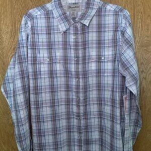 Wrancher Wrangler Brown Purple Plaid Pearl Snap Long Sleeve Western Shirt XXL